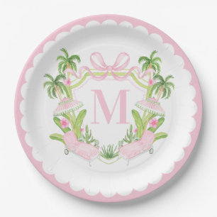 Prato De Papel Crestão Monograma de Palm Beach Pink Loungers