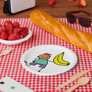 Prato De Papel Criança Brincalhona Segurando Banana Amarela Grand