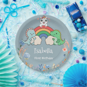 Prato De Papel Criança de aniversário de flores do arco-íris do D