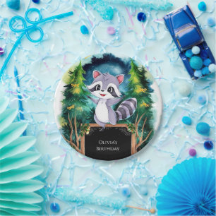 Prato De Papel Crianças Coloridas Raccoon Aniversário