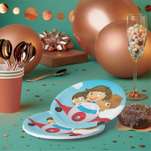 Prato De Papel Crianças Em Um Avião