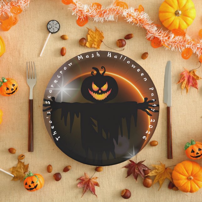 Prato De Papel Crianças Espantalho Mash Placa de Papel Halloween (Scarecrow Mash Halloween Party Paper Plate)