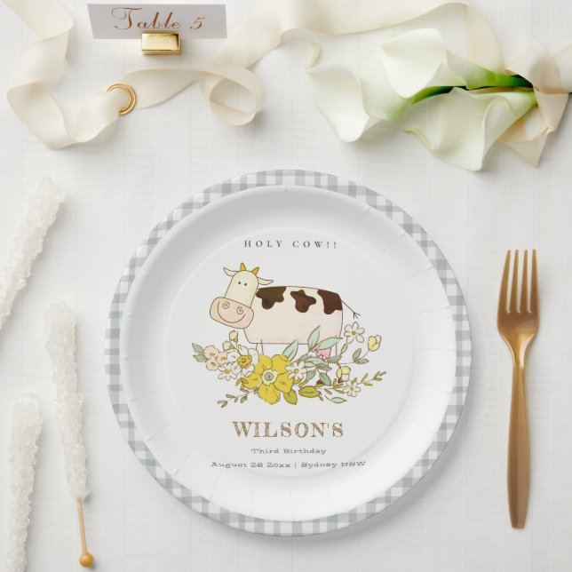 Prato De Papel Crianças Florais De Fazenda De Vaca Bonita Qualque (Casamento)