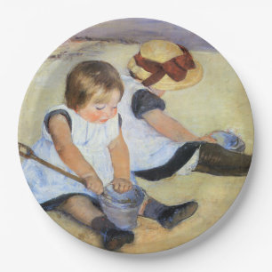 Prato De Papel Crianças Jovens Jogando na Praia (Mary Cassatt)