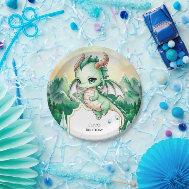 Prato De Papel Crianças Míticas Dragão Aniversário (Festa)