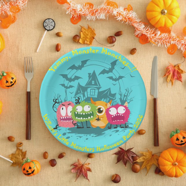 Prato De Papel Crianças Pequenos Monstros Folha de Papel Hallowee (Little Monsters Halloween Party Paper Plate)