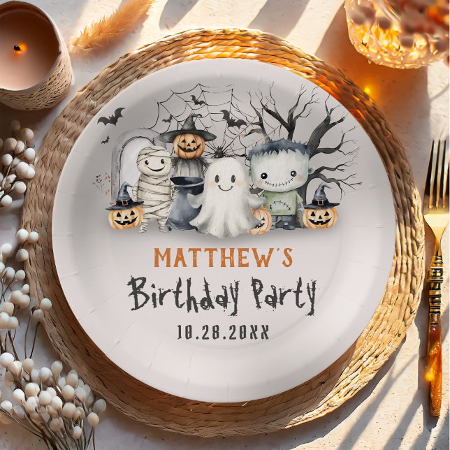 Prato De Papel Crianças Spooktaculares Aniversário de Halloween (Criador carregado)