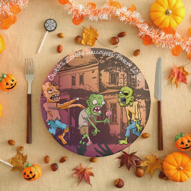 Prato De Papel Crianças Zombie Placa de Papel Halloween (Zombie Halloween Paper Plate)