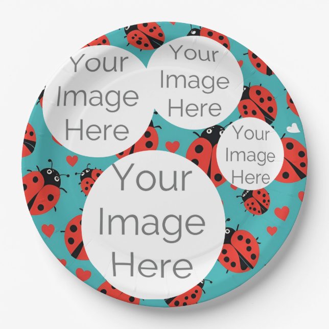 Prato De Papel criar texto de foto em papel modelo ladybug (Frente)