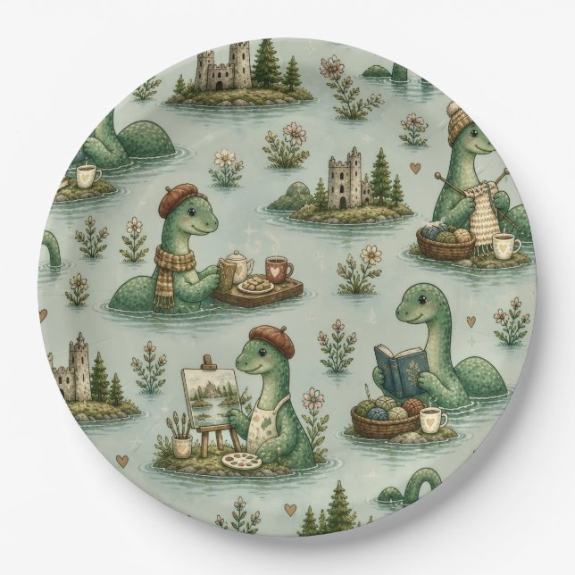 Prato De Papel Críptidos Aconchegantes Nessie Monstro do Lago Nes (Frente)