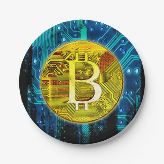 Prato De Papel Criptomoeda Bitcoin e Placa de Circuito