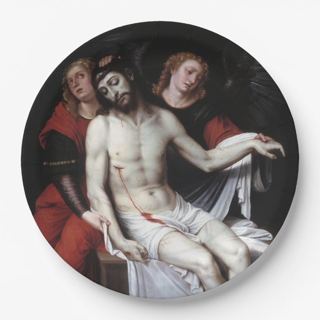 Prato De Papel Cristo do morto suportado por dois anjos (Ribalta) (Frente)