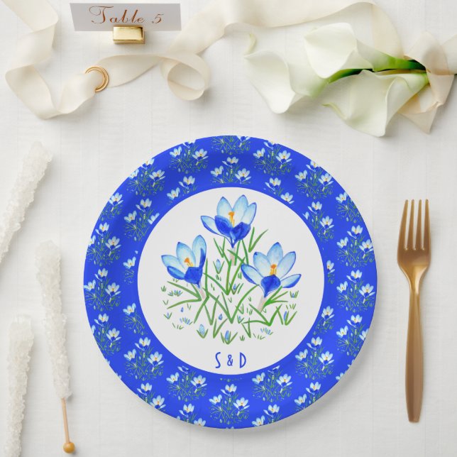 Prato De Papel Crocos Azuis (Casamento)