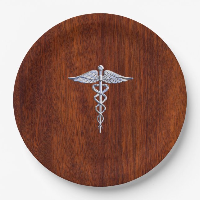Prato De Papel Cromo Como Caduceus Símbolo Médico Mahogany Impres (Frente)
