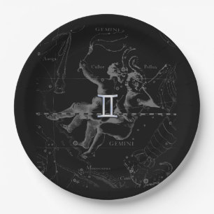 Prato De Papel Cromo como Gemini Sinal Zodiac em Hevelius