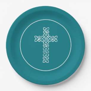 Prato De Papel Cross Dark Teal Communion Baptism Christen