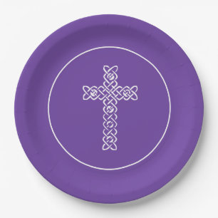 Prato De Papel Cross Royal Purple Commune Baptism Christening