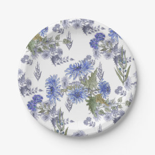 Prato De Papel Crossântemas azuis, aquarela