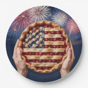 Prato De Papel Crosta de Bandeira Americana em uma Torta de Cerej