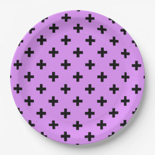 Prato De Papel Cruz de polca negra em lilac