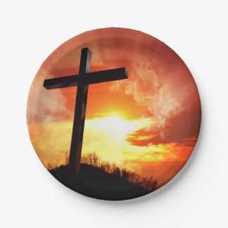 Prato De Papel Cruz Religiosa da Páscoa ao Pôr do Sol