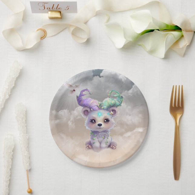 Prato De Papel Cubo de urso mágico com brilho pastel. (Casamento)