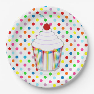 Prato De Papel Cupcake Bolinhas arco-íris