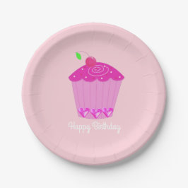 Prato De Papel Cupcake Cereja Rosa
