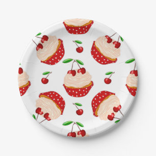 Prato De Papel Cupcake com padrão de cerejas