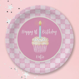 Prato De Papel Cupcake de primeiro aniversario feliz