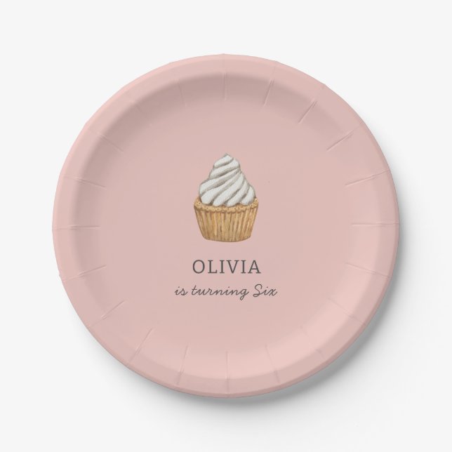 Prato De Papel Cupcake rosa-claro personalizado (Frente)