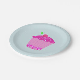 Prato De Papel Cupcake Rosa com uma Cereja em Cima