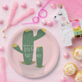 Prato De Papel Cupcakes Cactus - Chá de fraldas Rosa Muito Obriga