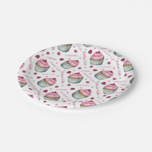 Prato De Papel Cupcakes de aquarela