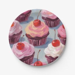 Prato De Papel Cupcakes de Cereja com Cobertura | Celebração de A