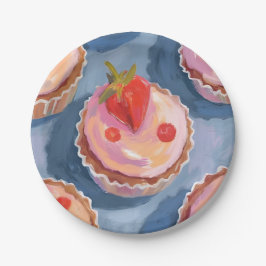 Prato De Papel Cupcakes de Morango | Aquarela de Frutas Comemorat