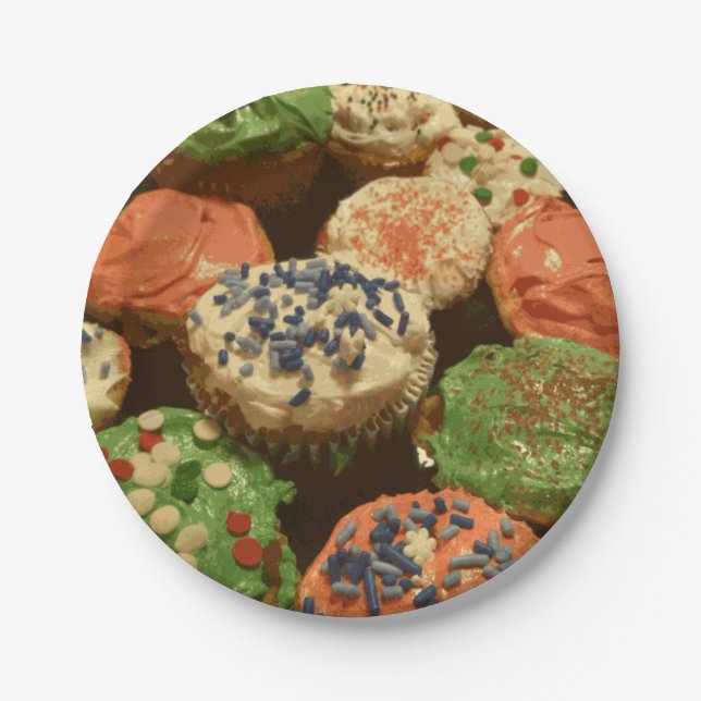 Prato De Papel Cupcakes de Natal com Sprinkles (Frente)