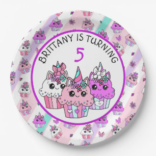 Prato De Papel Cupcakes de Unicórnio Fofos para Aniversário de Me