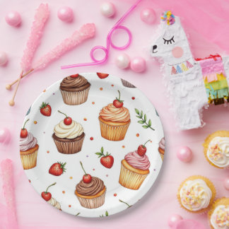 Prato De Papel Cupcakes e Morangos