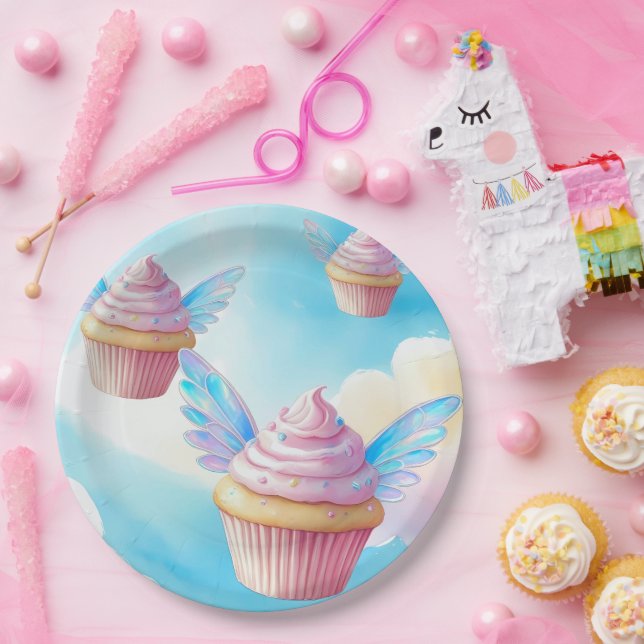 Prato De Papel Cupcakes voadores no céu (Festa)