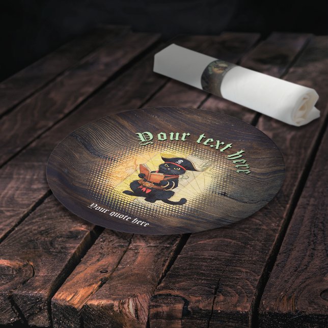 Prato De Papel Curioso gato pirata decifra mistérios antigos (Curious pirate cat deciphers ancient mysteries paper plate)