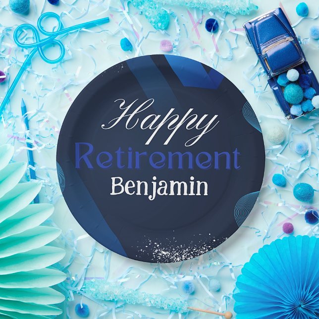 Prato De Papel Curto, Azul Moderno e Branco, Reforma Feliz (Criador carregado)