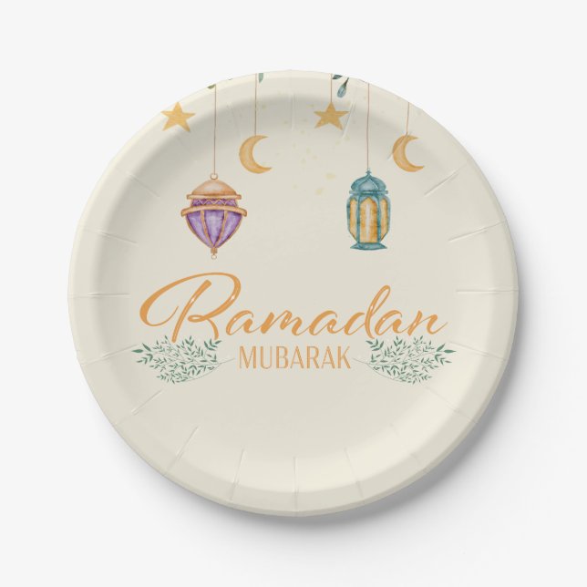 Prato De Papel Curto moderno Ramadan Mubarak Ramadan Plates (Frente)