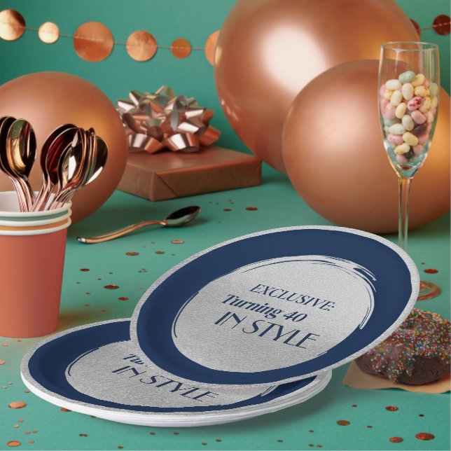 Prato De Papel Custom Birthday Party Plates, Modern Blue Silver (Múltiplo)