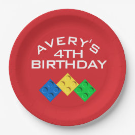 Prato De Papel Custom BLOCK PARTY Colorful Bricks Thank You