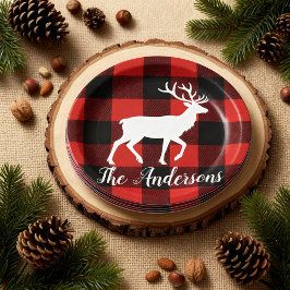 Prato De Papel Custom Buffalo Plaid Deer Christmas Party Plates