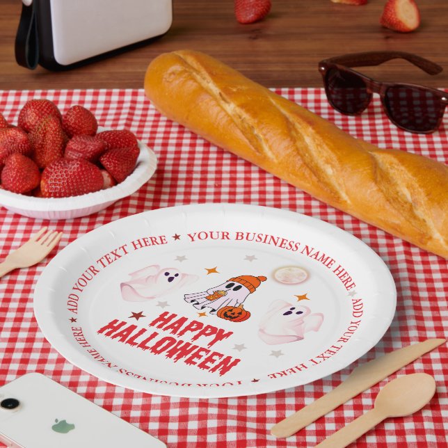 Prato De Papel Custom Business Name, Text & Ghost Halloween (Piquenique)