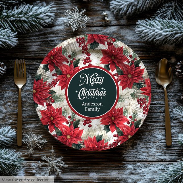 Prato De Papel Custom Christmas Flowers Red Green Paper Plates  (Custom Christmas Flowers Red Green Paper Plates )