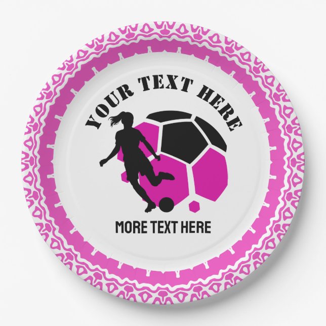 Prato De Papel Custom Football Girl kid's Football Birthday Party (Frente)