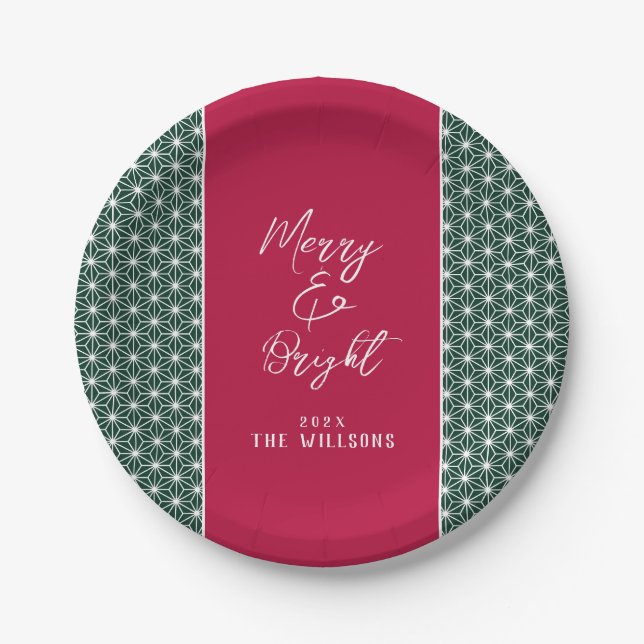 Prato De Papel Custom Japandi Christmas Paper Plate – Asanoha  (Frente)